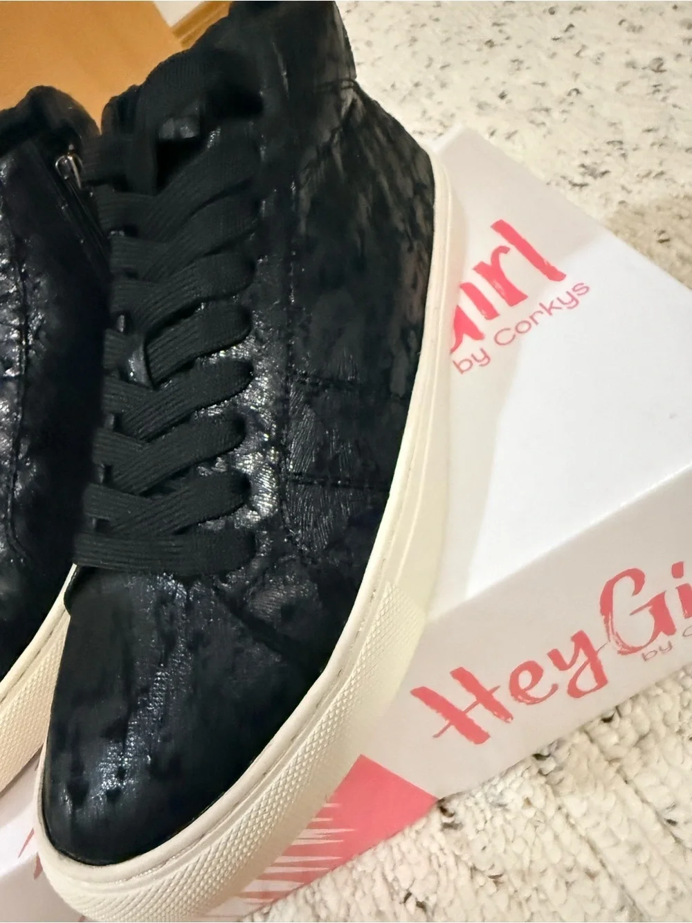 Black High-Top Lace-Up Sneakers with Side Zip